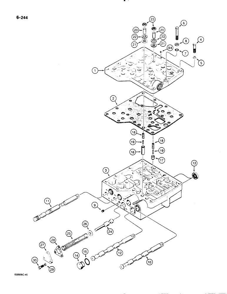 Схема запчастей Case 1450B - (6-244) - TRANSMISSION CONTROL VALVE, COVER AND BASE (06) - POWER TRAIN