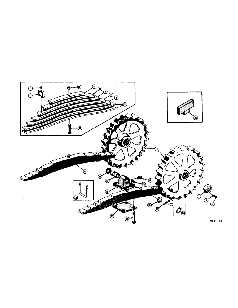 Схема запчастей Case 310D - (058) - SPROCKET AND LEAF SPRING (04) - UNDERCARRIAGE