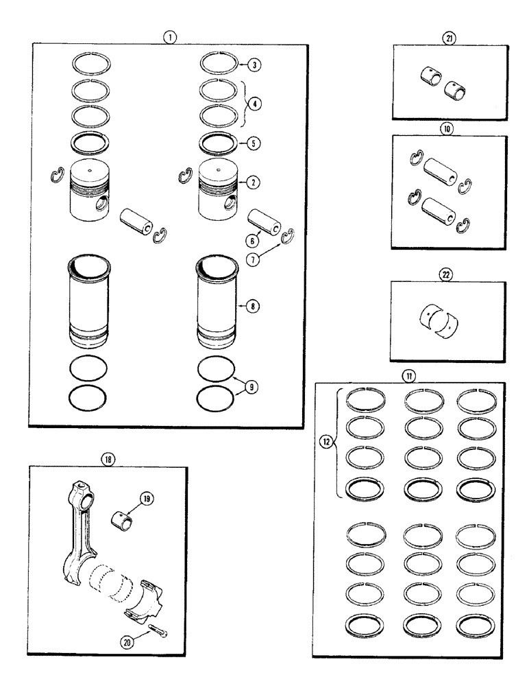 Схема запчастей Case W10B - (010) - PISTON ASSEMBLY AND CONNECTING RODS, (401) DIESEL ENGINE (02) - ENGINE