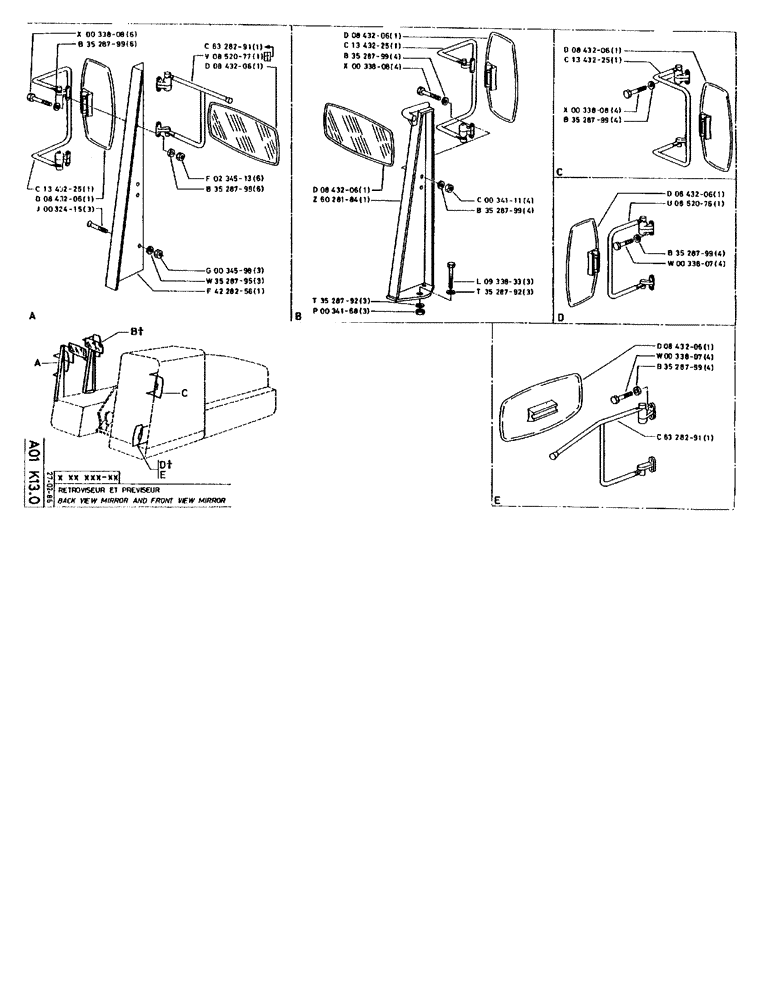 Схема запчастей Case 90BCL - (032) - BACK VIEW MIRROR AND FRONT VIEW MIRROR (05) - UPPERSTRUCTURE CHASSIS