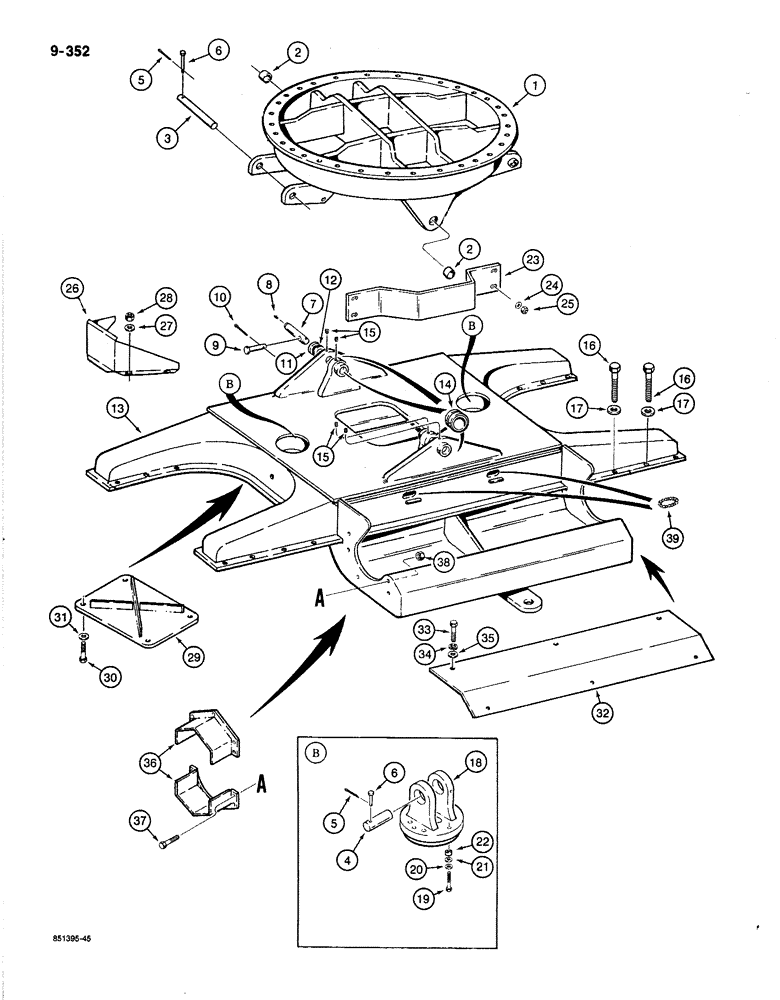 Схема запчастей Case 1187B - (9-352) - TURNTABLE LEVELER AND UNDERCARRIAGE, USED ON MODELS PRIOR TO P.I.N. 6275565 (09) - CHASSIS