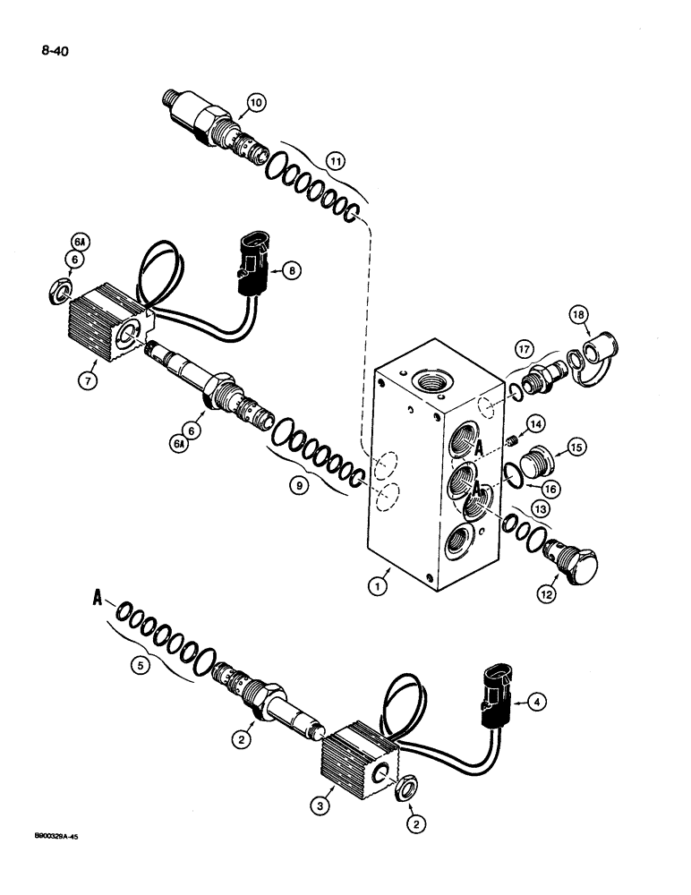 Схема запчастей Case 1085C - (8-040) - PILOT MANIFOLD VALVE ASSEMBLY (08) - HYDRAULICS