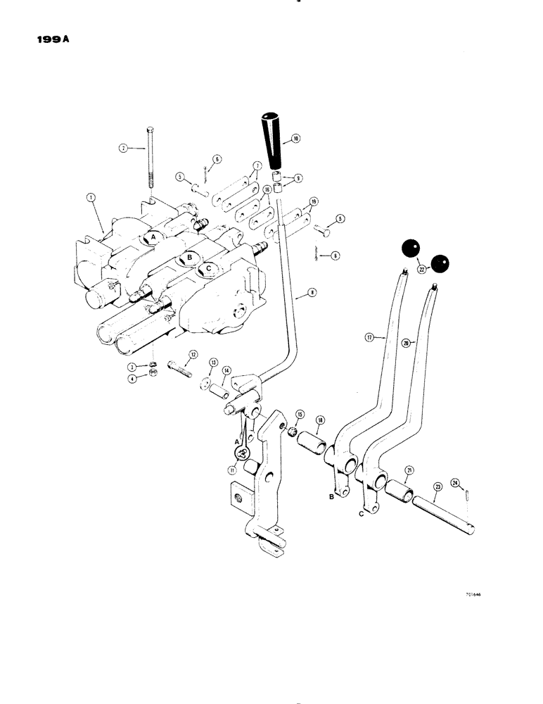 Схема запчастей Case 1150 - (199A) - EQUIPMENT CONTROL VALVE AND LEVERS, 3 SPOOL FELLER BUNCHER (07) - HYDRAULIC SYSTEM
