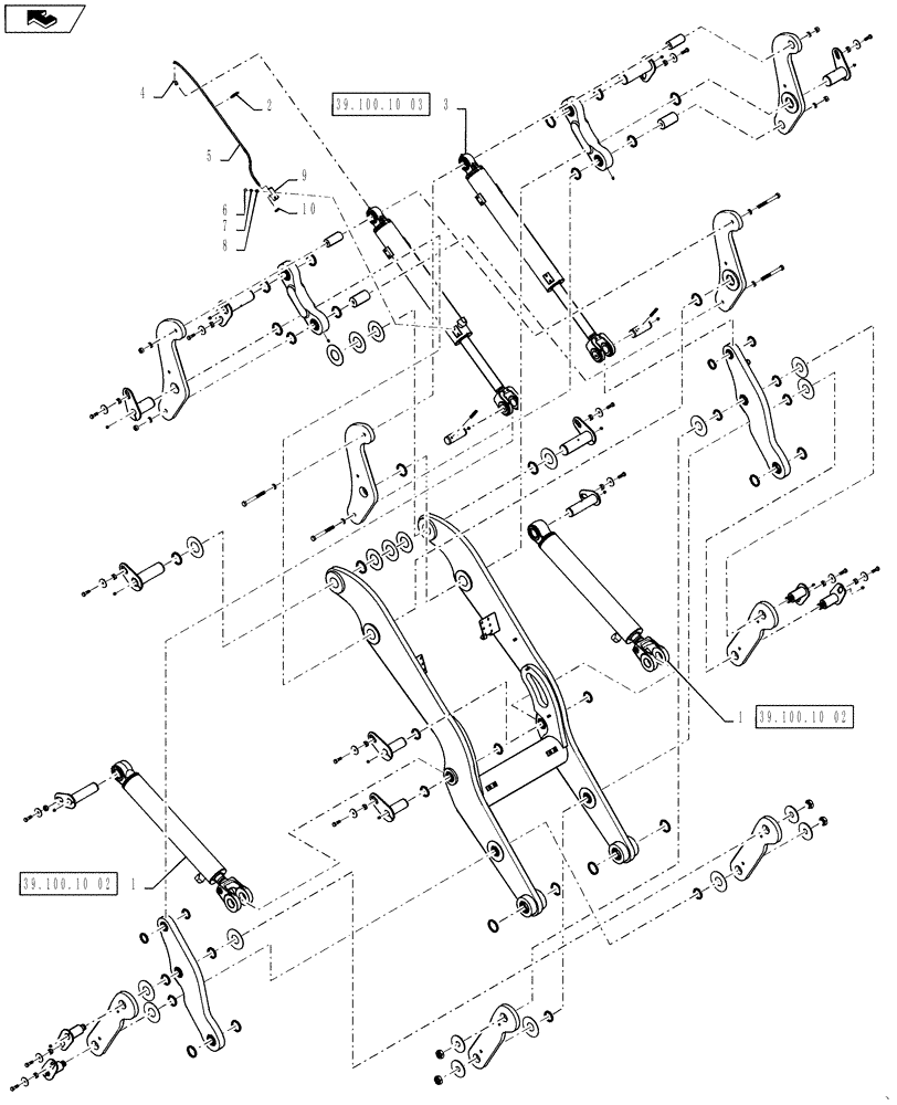 Схема запчастей Case 621F - (39.100.10[01]) - LIFT ARM INSTALLATION, XT/TC (39) - FRAMES AND BALLASTING