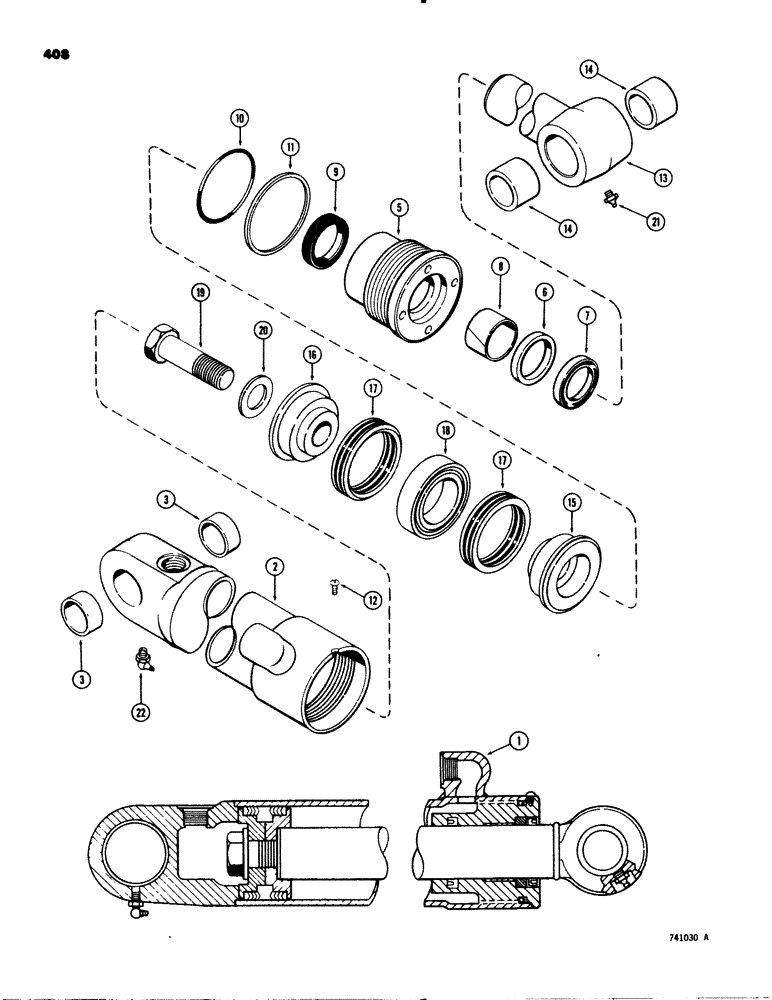 Схема запчастей Case 580C - (408) - G33196 BACKHOE BUCKET CYLINDER, WITH TWO PIECE PISTON (08) - HYDRAULICS