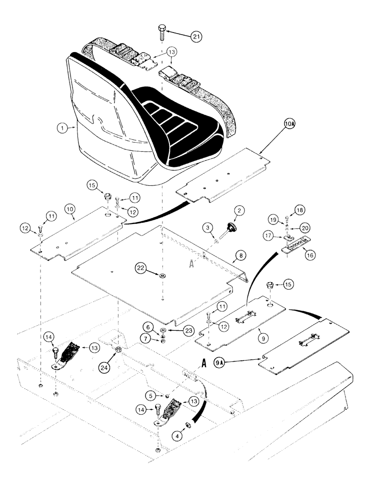Схема запчастей Case 1835C - (9-38) - STANDARD SEAT MOUNTING AND SEAT BELTS P.I.N. JAF0037367 AND AFTER (09) - CHASSIS/ATTACHMENTS