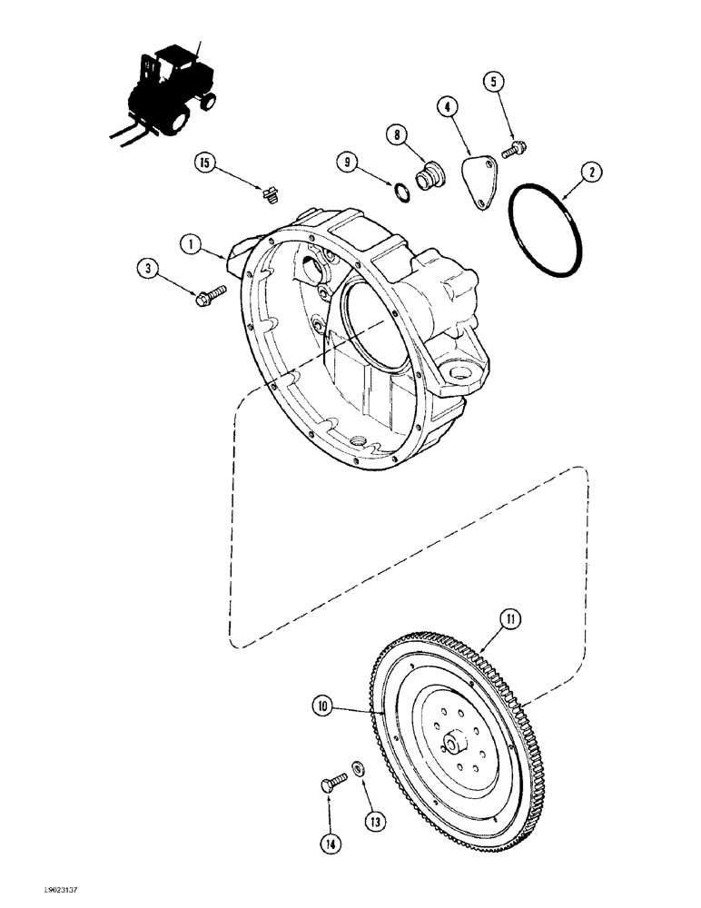 Схема запчастей Case 586E - (2-38) - FLYWHEEL AND HOUSING (02) - ENGINE