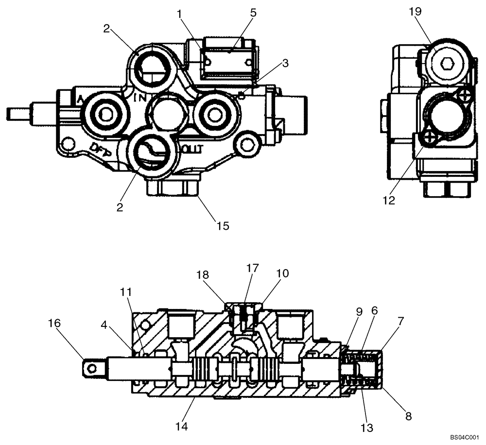 Схема запчастей Case 40XT - (08-15A) - VALVE, CONTROL - AUXILIARY (08) - HYDRAULICS