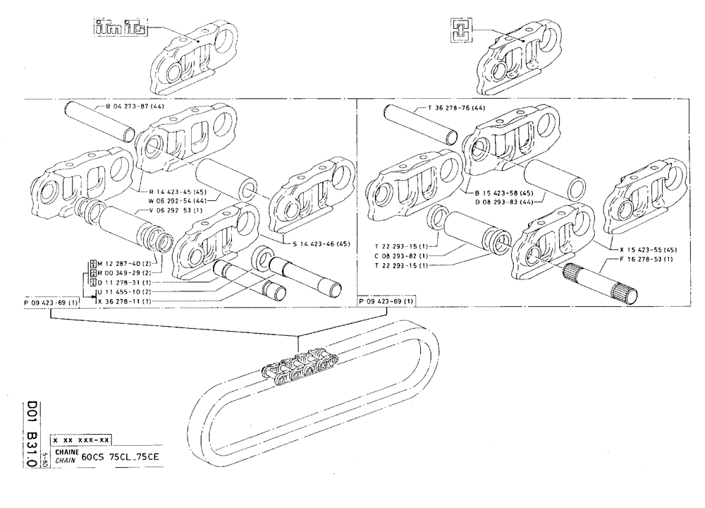 Схема запчастей Case 75C - (D01 B31.0) - CHAIN - 60CS - 75CL - 75CE (04) - UNDERCARRIAGE
