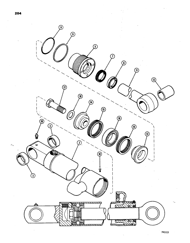 Схема запчастей Case W24B - (204) - G33809 LOADER TILT CYLINDER, GLAND IS NOT STAMPED WITH CYL PART NUMBER (08) - HYDRAULICS