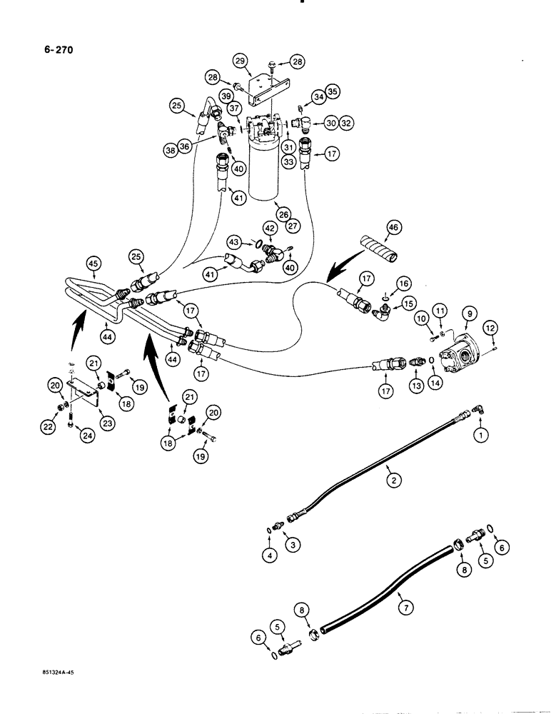 Схема запчастей Case 1450B - (6-270) - TRANSMISSION HYDRAULIC CIRCUIT, TORQUE CONVERTER TO TRANS MODELSW/ REAR FILL FUEL & HYD TANK (06) - POWER TRAIN