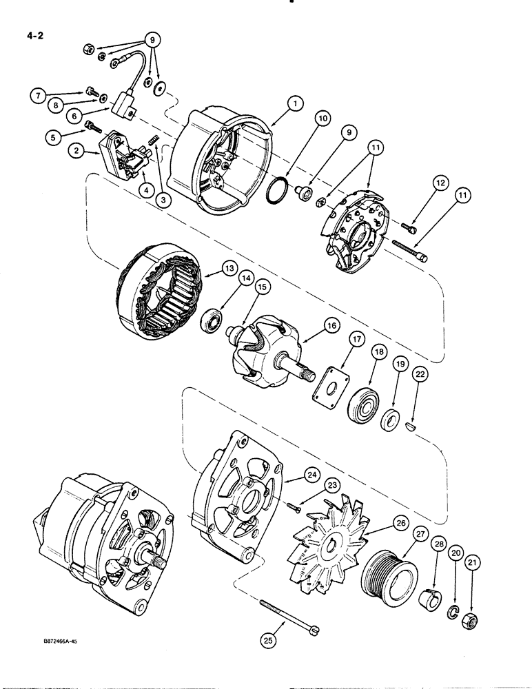 Схема запчастей Case W30 - (4-02) - A186124 ALTERNATOR ASSEMBLY, 45 AMPERE - 24 VOLT (04) - ELECTRICAL SYSTEMS