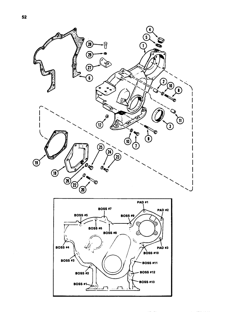 Схема запчастей Case W24C - (052) - TIMING GEAR COVER, 504BD AND 504BDT DIESEL ENGINES (02) - ENGINE
