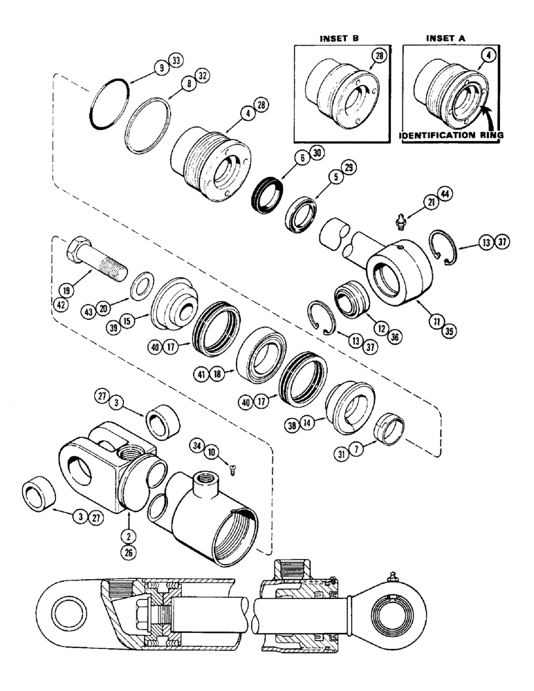 Схема запчастей Case 33 - (338) - G33351 3-POINT HITCH TILT CYL,2-1/2"DIA. CYL W/6-5/16" STROKE W/GLAND ID RING 