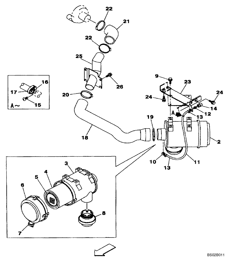 Схема запчастей Case CX130 - (02-02) - AIR CLEANER (02) - ENGINE