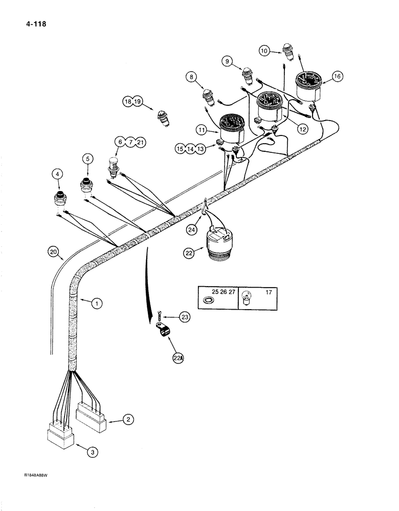 Схема запчастей Case 1187B - (4-118) - ELECTRICAL HARNESS - RIGHT-HAND CONSOLE, USED ON MODELS WITH P.I.N. 6275525 AND AFTER (04) - ELECTRICAL SYSTEMS