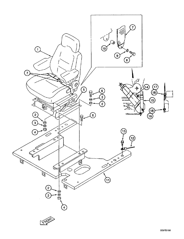 Схема запчастей Case 9010B - (9-040) - SEAT, SEAT BELT AND OPERATOR’S MANUAL TETHER, OPTIONAL (09) - CHASSIS