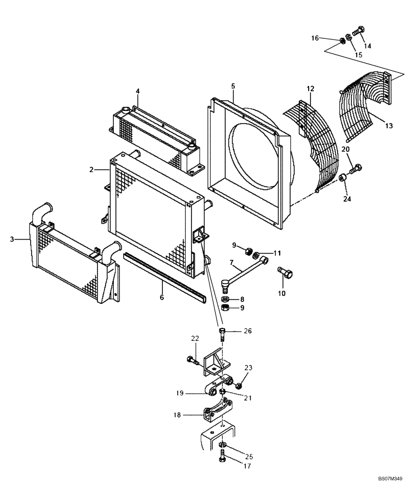 Схема запчастей Case 325 - (0.550/1[01B]) - ENGINE COOLING SYSTEM - RADIATOR (87618528) (325 NA / PIN HHD000110 AND AFTER) (01) - ENGINE