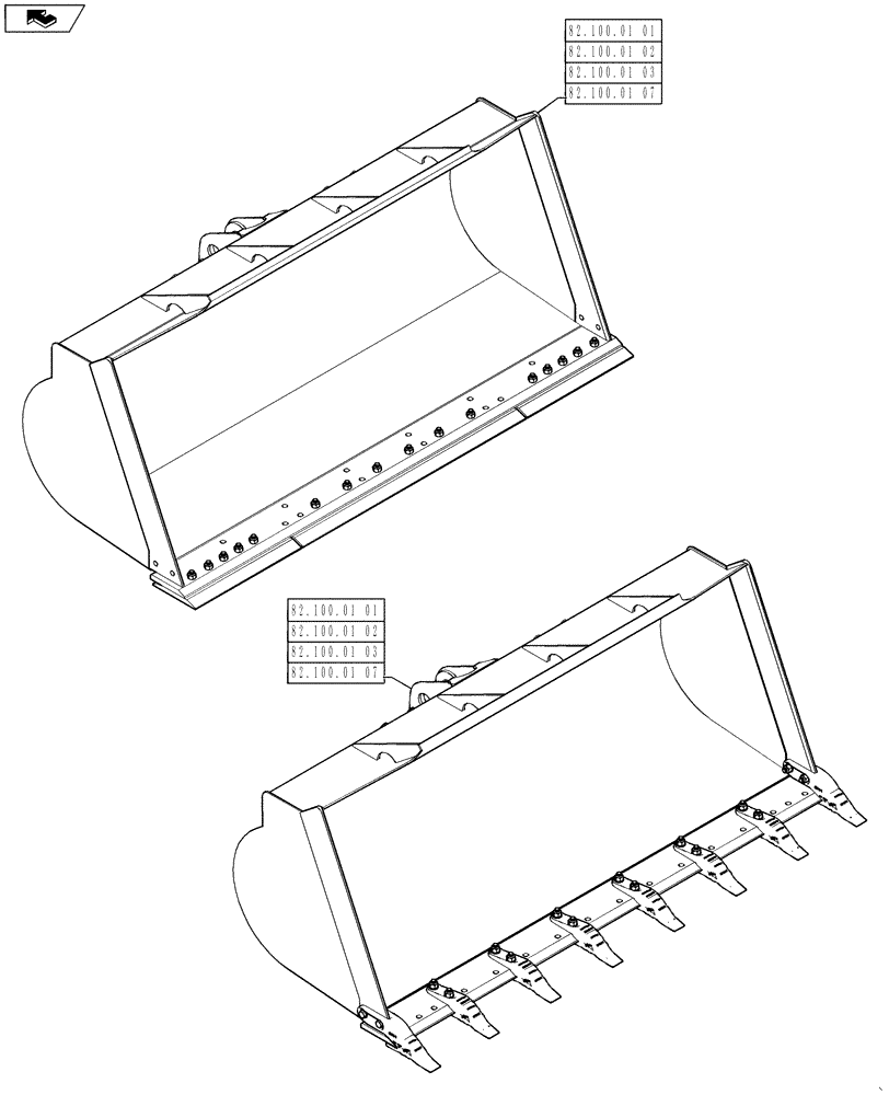 Схема запчастей Case 621F - (82.000.00[01]) - PICTORIAL INDEX - BUCKET (82) - FRONT LOADER & BUCKET