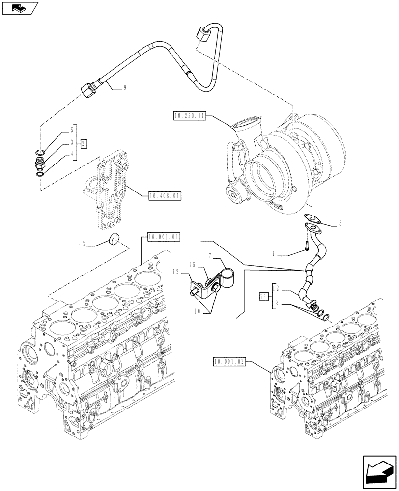 Схема запчастей Case F4HFE6131 A004 - (10.304.05) - TURBOCHARGER LINE (10) - ENGINE