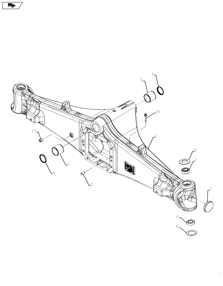 Схема запчастей Case 580SN WT - (44.100.16[02]) - AXLE, FRONT - HOUSING (580SN WT, 590SN) (44) - WHEELS