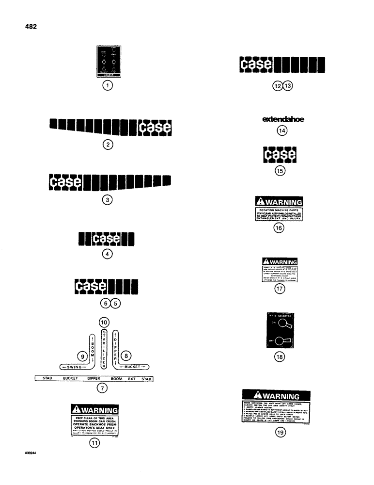 Схема запчастей Case 480C - (482) - DECALS, BEFORE SERIAL NUMBER 8980751, EQUIPMENT (90) - PLATFORM, CAB, BODYWORK AND DECALS