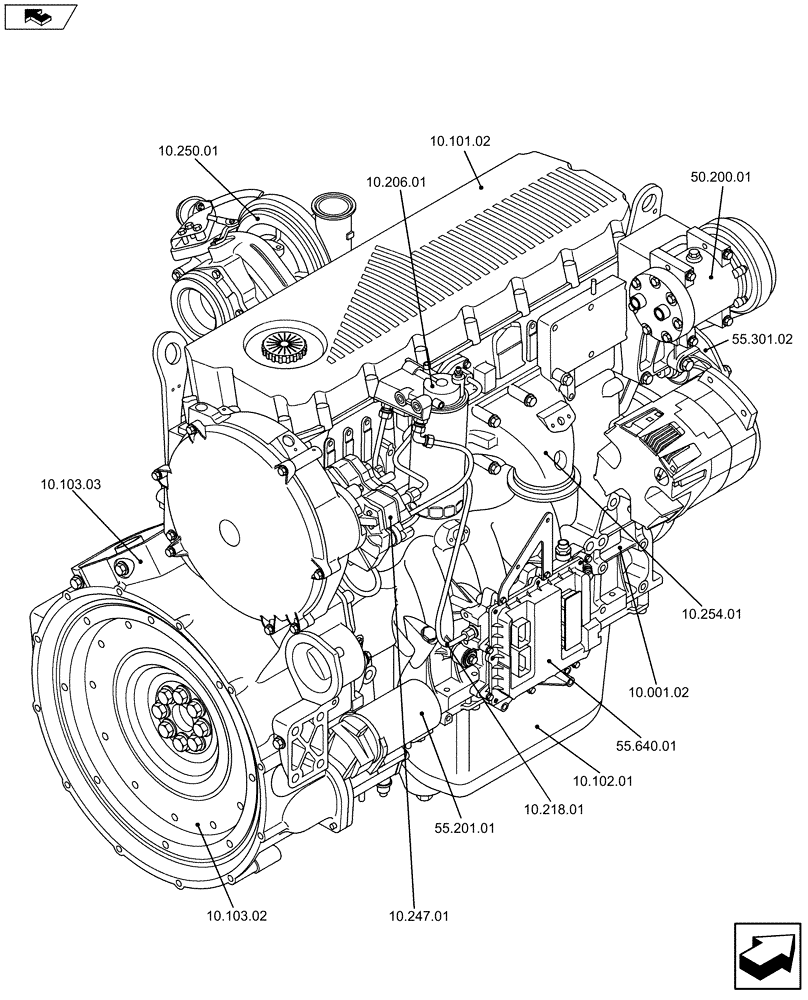 Схема запчастей Case F2CE9684C E025 - (10.000.01[02]) - PICTORIAL OVERVIEW 2/2 - ENGINE (5801464758) (10) - ENGINE