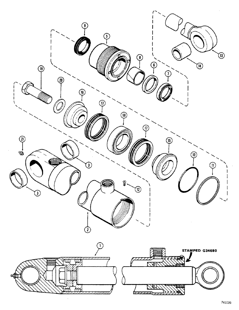 Схема запчастей Case 32 - (135C) - G34680 BACKHOE STABILIZER CYLINDER, GLAND IS STAMPED WITH CYLINDER PART NUMBER 
