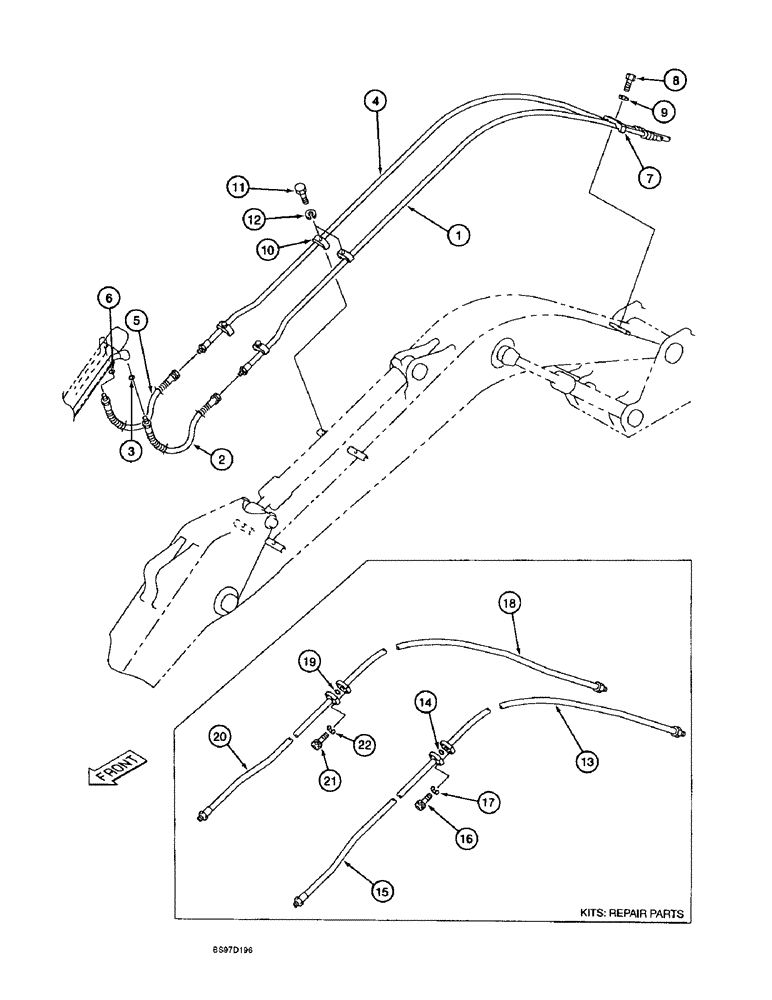 Схема запчастей Case 9040B - (8-072) - BUCKET CYLINDER LINES, 3.09 METER ARM (08) - HYDRAULICS