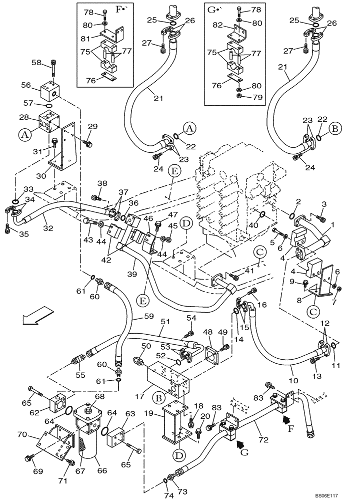 Схема запчастей Case CX800 - (08-036-00[01]) - HYDRAULIC CIRCUIT - OPTIONAL - 3-WAY (08) - HYDRAULICS
