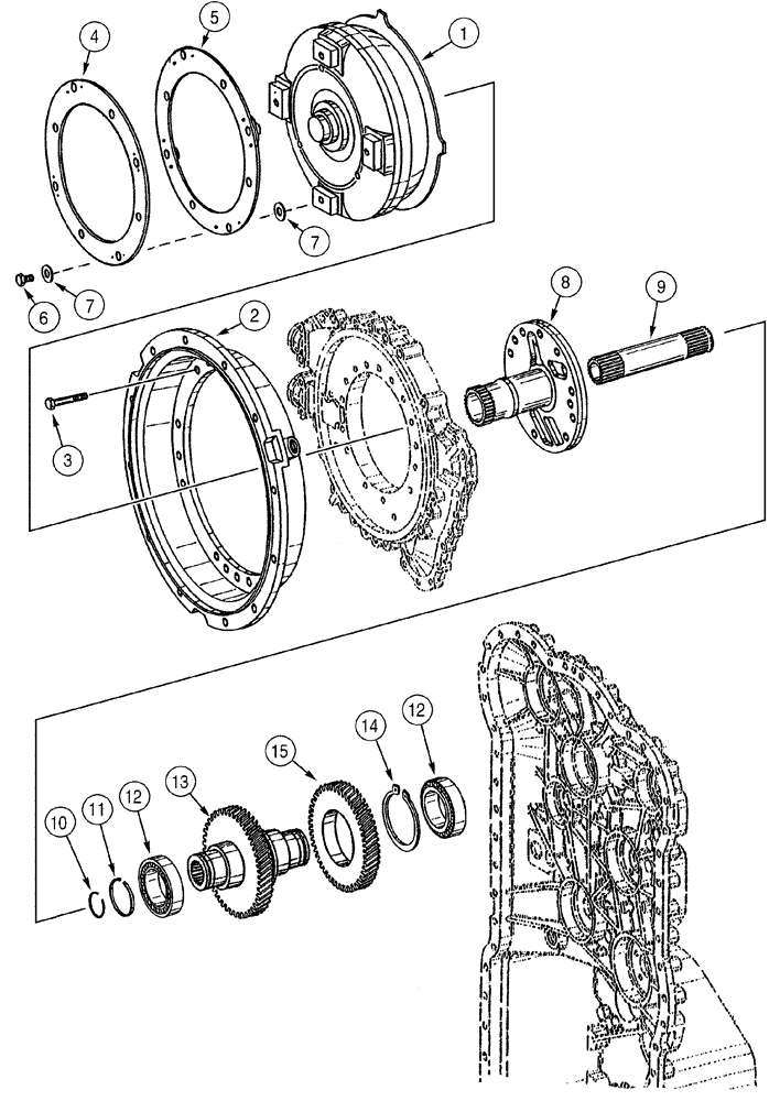Схема запчастей Case 821C - (06-05) - TRANSMISSION CONVERTER, COVER AND INPUT SHAFT (06) - POWER TRAIN
