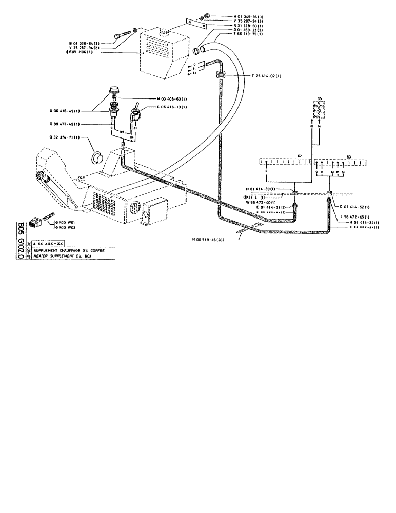Схема запчастей Case 90BCL - (124) - HEATER SUPPLEMENT D1L BOX (05) - UPPERSTRUCTURE CHASSIS