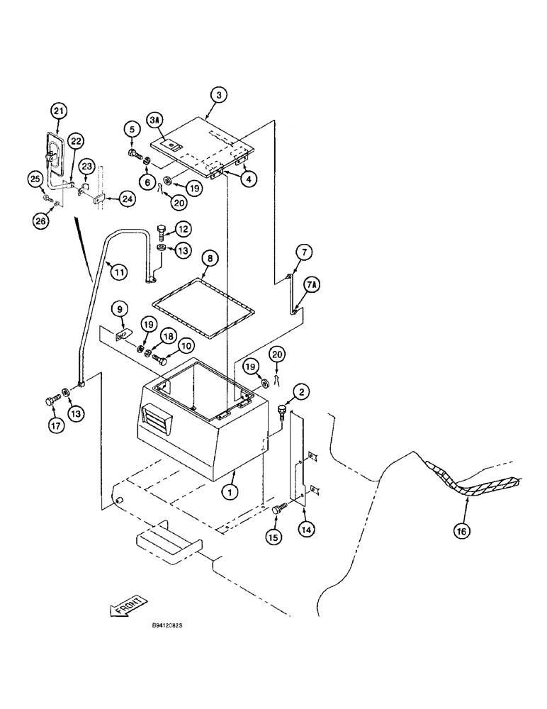 Схема запчастей Case 9010B - (9-026) - UPPER STRUCTURE, STORAGE BOX AND REAR VIEW MIRROR (09) - CHASSIS
