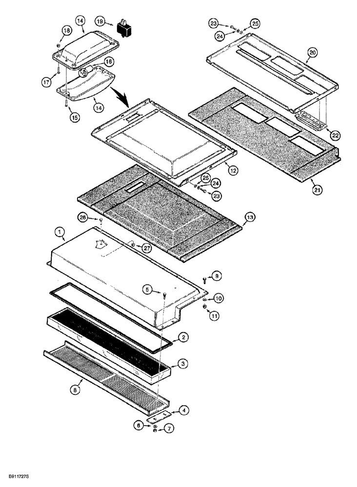 Схема запчастей Case 850G - (9-64) - CAB ASSEMBLY - AIR FILTER AND HEADLINERS (05) - UPPERSTRUCTURE CHASSIS