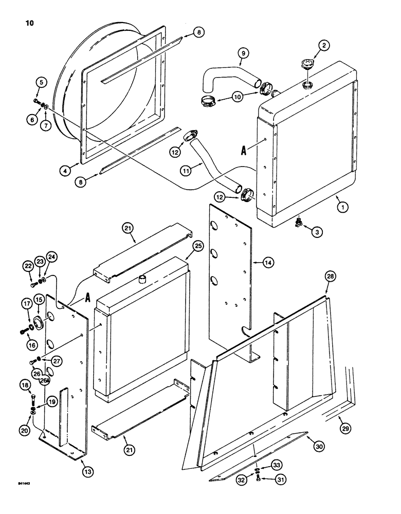 Схема запчастей Case 880D - (010) - RADIATOR, OIL COOLER, AND HOSES (01) - ENGINE