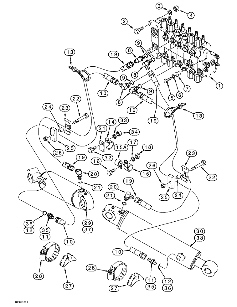 Схема запчастей Case 580SL - (8-020) - BACKHOE STABILIZER CYLINDER HYDRAULIC CIRCUIT (08) - HYDRAULICS