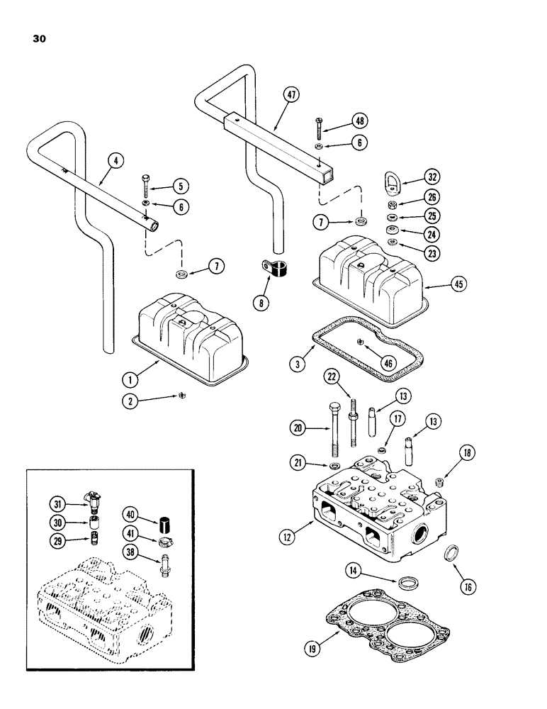 Схема запчастей Case 680H - (030) - CYLINDER HEAD AND COVER, 336BD DIESEL ENGINE (02) - ENGINE