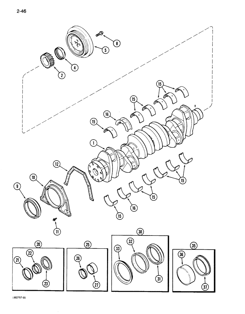 Схема запчастей Case 680K - (2-46) - CRANKSHAFT, 6-590 ENGINE (02) - ENGINE