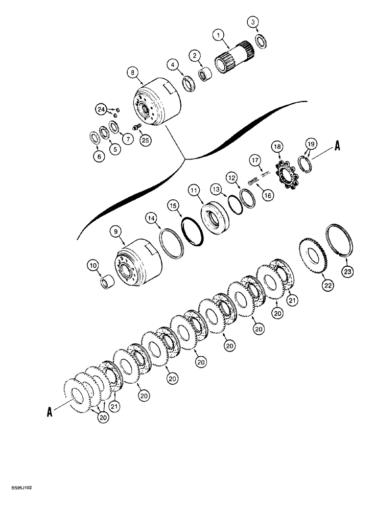 Схема запчастей Case 1150G - (6-016) - TRANSMISSION ASSEMBLY, SUN GEAR AND LOW RANGE CLUTCH (03) - TRANSMISSION