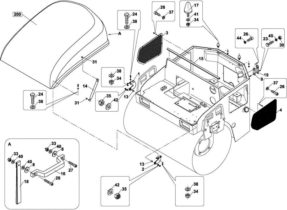 Схема запчастей Case DV204 - (12-205/124[01]) - HOOD, ENGINE (12) - Chassis/Attachments