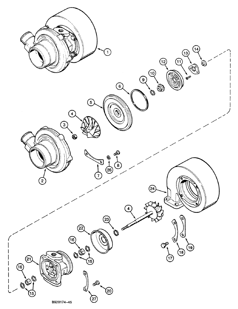 Схема запчастей Case 688C - (2-34) - TURBOCHARGER (01) - ENGINE