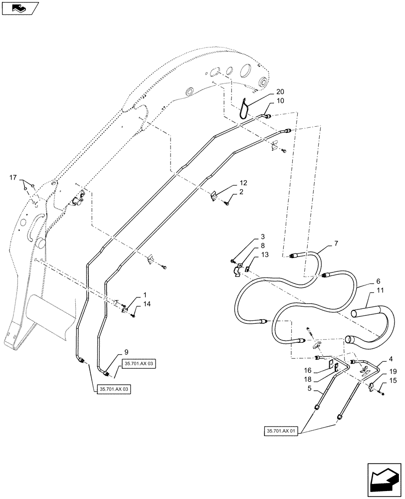 Схема запчастей Case SV250 - (35.701.AX[02]) - BUCKET TIP LINES (35) - HYDRAULIC SYSTEMS