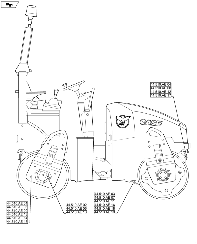 Схема запчастей Case DV26 - (44.000.00) - PICTORIAL INDEX - DRUMS (44) - WHEELS