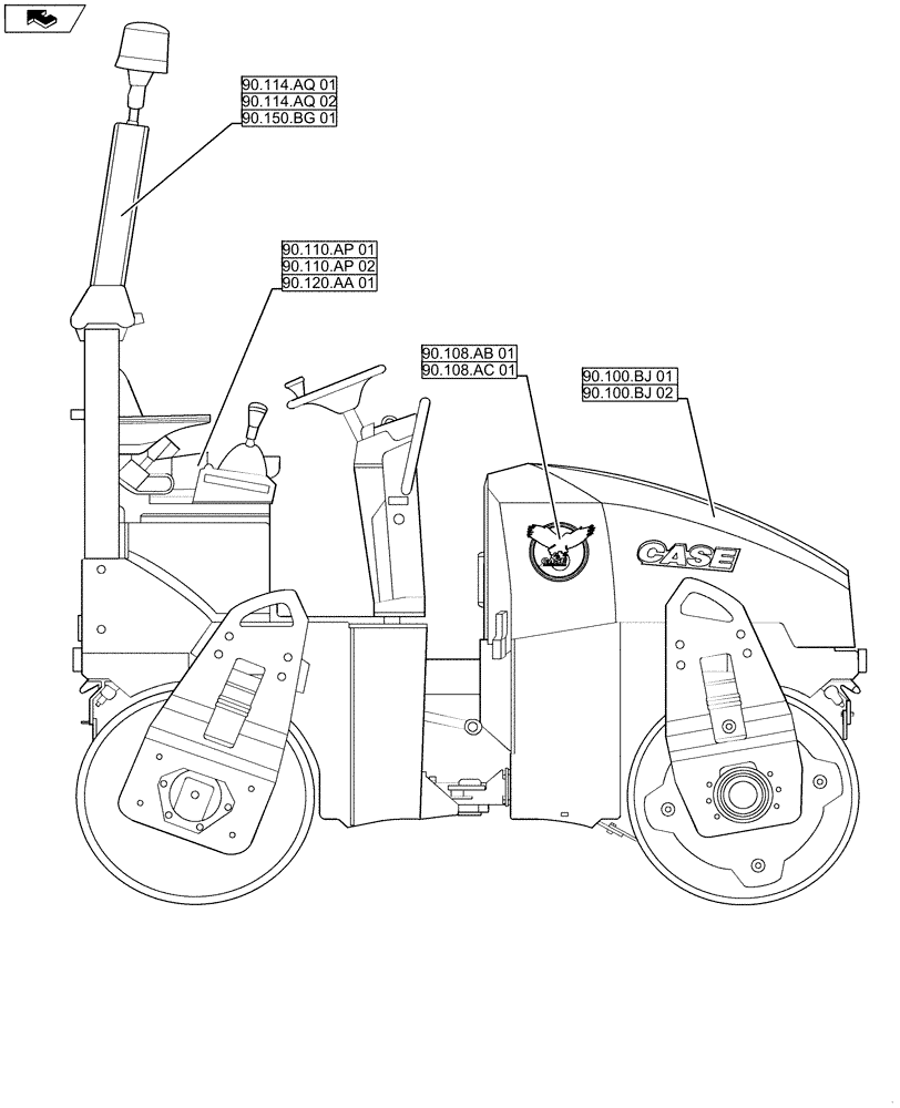 Схема запчастей Case DV36 - (00.000.90) - PICTORIAL INDEX - PLATFORM, CAB, BODYWORK AND DECALS (00) - GENERAL & PICTORIAL INDEX
