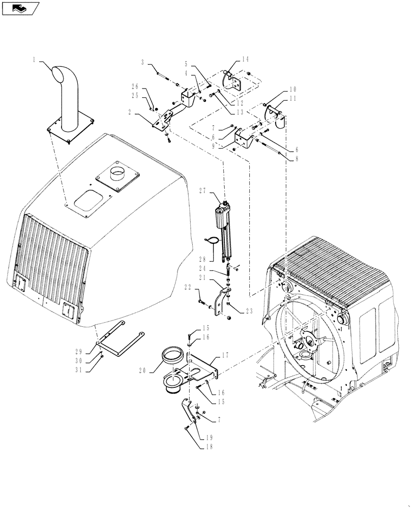 Схема запчастей Case 621F - (90.105.02[01]) - ENGINE HOOD INSTALLATION (90) - PLATFORM, CAB, BODYWORK AND DECALS