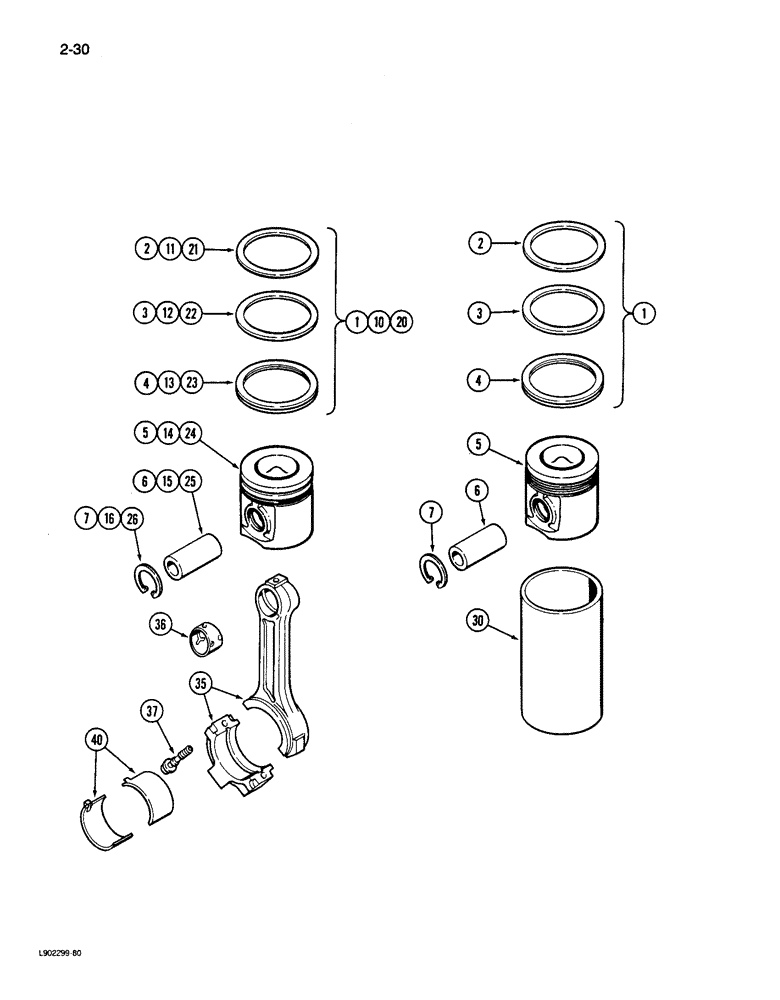 Схема запчастей Case 650 - (2-30) - PISTONS, 4T-390 ENGINE (02) - ENGINE