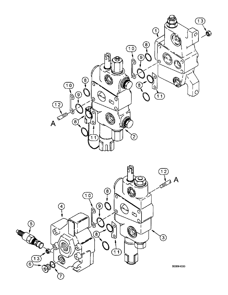 Схема запчастей Case 590SL - (8-73A) - LOADER CONTROL VALVE, TWO SPOOL, (WITH FEMALE CLEVIS TYPE SPOOL EYES) (08) - HYDRAULICS
