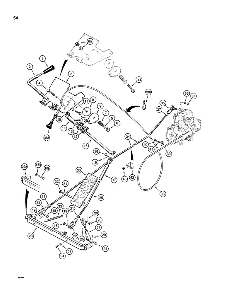 Схема запчастей Case 480C - (054) - THROTTLE CONTROL LINKAGE AND FUEL SHUT-OFF CABLE (10) - ENGINE