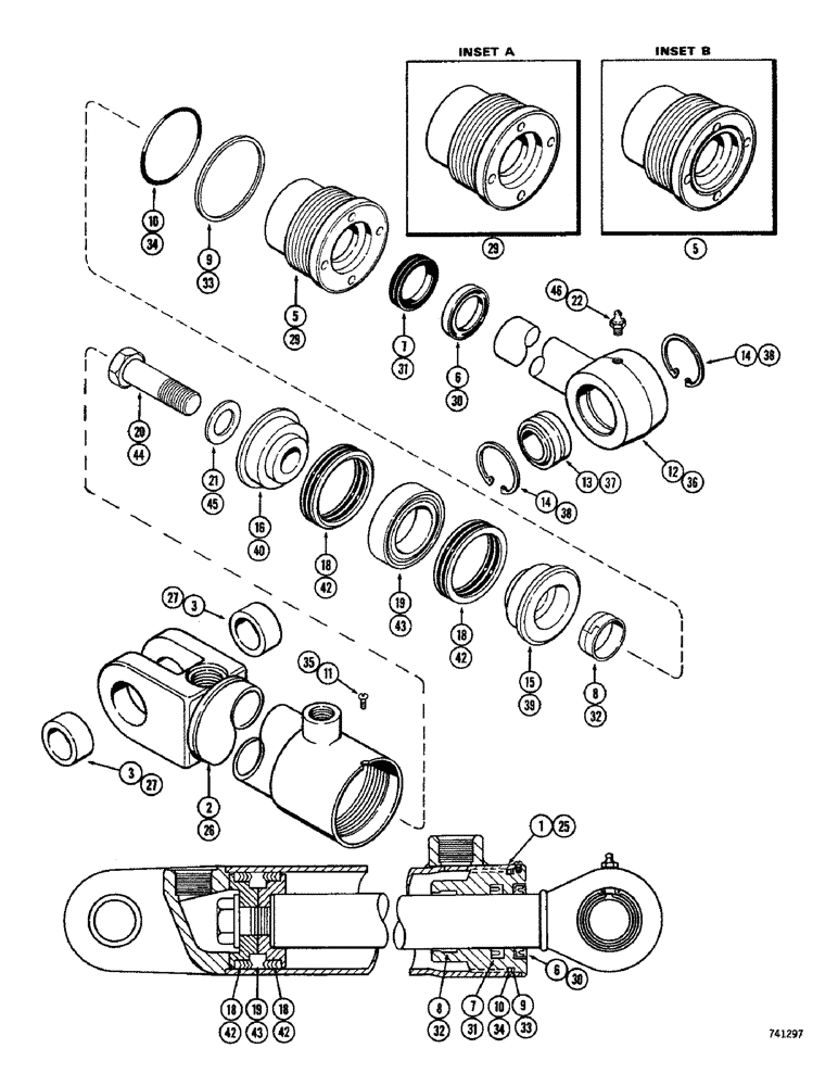 Схема запчастей Case 26B - (108) - G33351 3-POINT HITCH TILT CYLINDER, GLAND HAS IDENTIFICATION RING 
