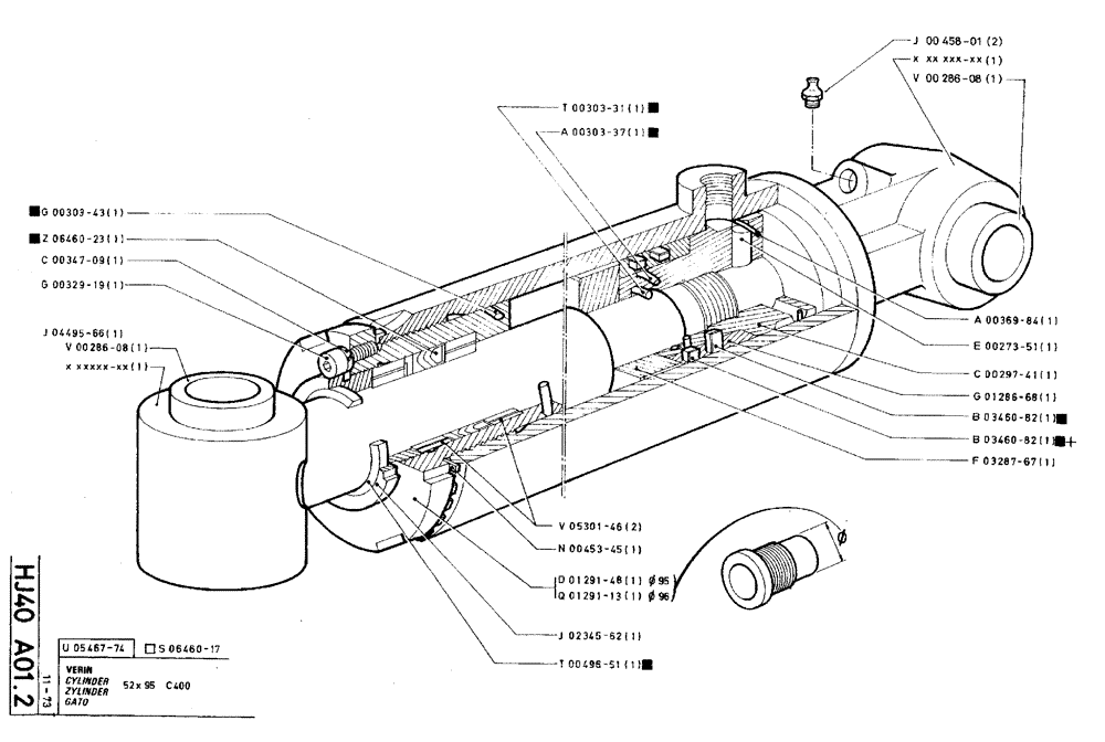 Схема запчастей Case TY45 - (HJ40 A01.2) - CYLINDER - 52 X 95 C400 (07) - HYDRAULIC SYSTEM